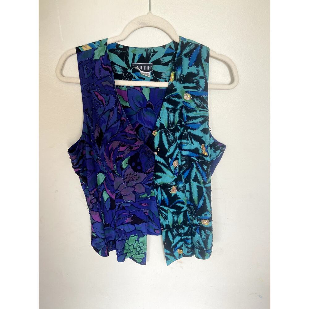 Faith Women's Multi Jacket Vest Funky Block Pattern Sequin Beading Detail